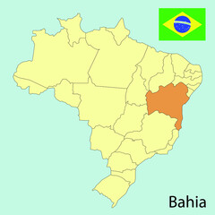 brazil map with provinces, bahia, vector illustration 