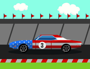 classic sports car on the road or track, vector illustration 