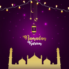Ramadan kareem invitation greeting card with vector lantern