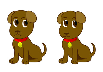 Obraz premium happy and sad puppy or dog, vector illustration 