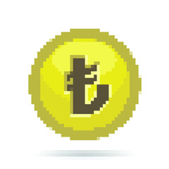 Obraz premium turkish lira pixelated, gold coin icon, one coin, vector illustration