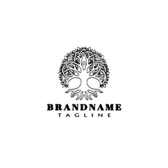 tree with roots logo cartoon icon design template black isolated vector cute