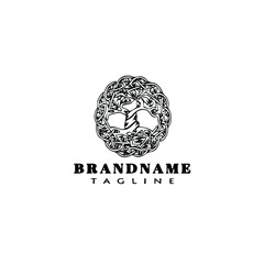 tree with roots logo cartoon icon design black isolated vector illustration