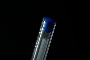 Blue plastic ballpoint pen . High quality photo