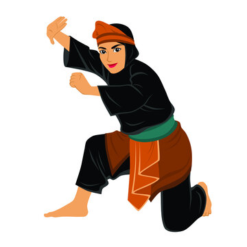 Vector of Silat Martial Arts from Indonesia - Pose 14 - Female Pendekar Silat