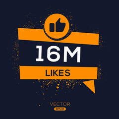 16M, 16 million likes design for social network, Vector illustration.