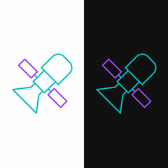 Fototapeta premium Line Satellite icon isolated on white and black background. Colorful outline concept. Vector