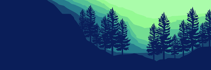 forest at mountain cliff flat design vector banner template good for web banner, ads banner, tourism banner, wallpaper, background template, and adventure design backdrop
