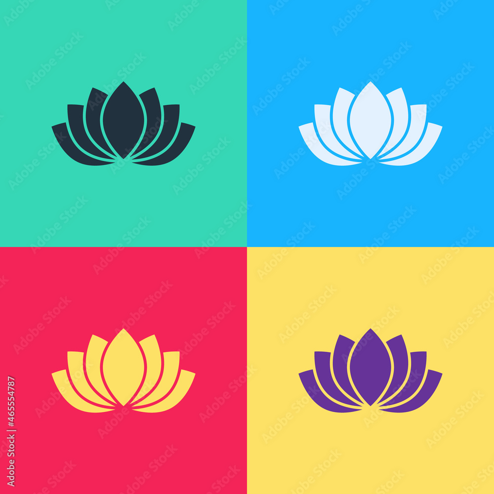 Sticker pop art lotus flower icon isolated on color background. vector