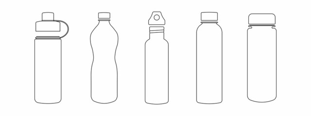Water bottle flat style set. Vector illustration. - obrazy, fototapety, plakaty