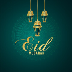 Realistic vector illustration of eid mubarak islamic festival greeting card with pattern background