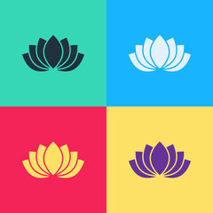 Pop art Lotus flower icon isolated on color background. Vector