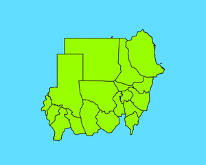 Modern Green High Detailed Border Map Of Sudan, Isolated on Blue Background Vector Illustration