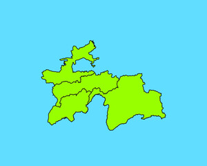 Modern Green High Detailed Border Map Of Tajikistan, Isolated on Blue Background Vector Illustration