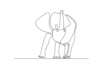 Continuous line of walking standing elephant. Single one line art of wild elephant. Vector illustration