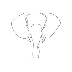 Continuous line elephant head. Single one line art of wild elephant. Vector illustration