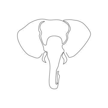 Continuous line elephant head. Single one line art of wild elephant. Vector illustration