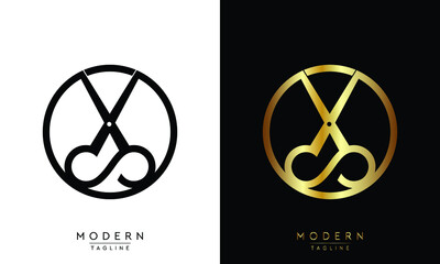 Creative scissors vector illustration. Haircut barber salon logo design.