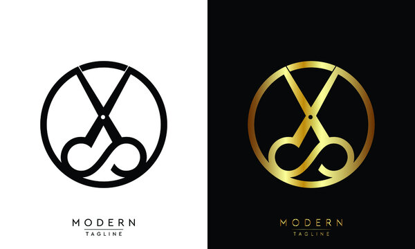 Creative scissors vector illustration. Haircut barber salon logo design.