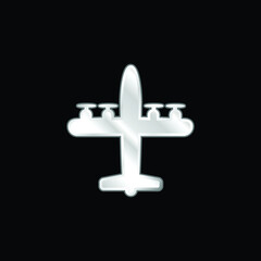 Airplane With Four Propellers silver plated metallic icon