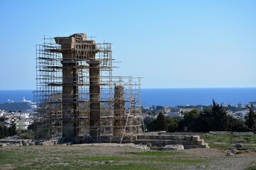 Restoration work on the ruins on the island of Rhodes, Greece.