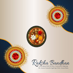 Happy rakhi creative crystal stone and golden rakhi with pooja thali