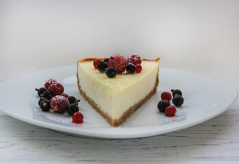slice of cheesecake with berries on a plate