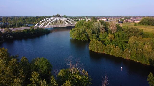 The blue sky over Vimy Memorial Bridge over Rideau river