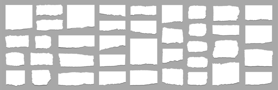Torn sheets of paper set. Torn paper strips set. Torn paper pieces. Vector illustration