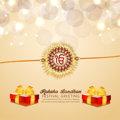 Vector illustration of happy raksha bandhan invitation greeting card with vector rakhi and gift