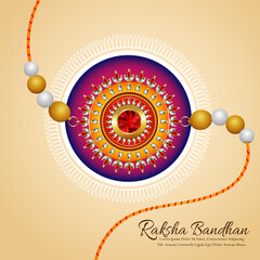 Happy raksha bandhan with crystal and gold rakhi on creative background