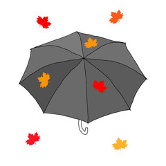 Beautiful hand-drawn gray fashion vector illustration of an umbrella with orange maple leaves isolated on a white background