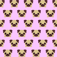 vector seamless pattern with pugs. flat pattern image with pug puppies