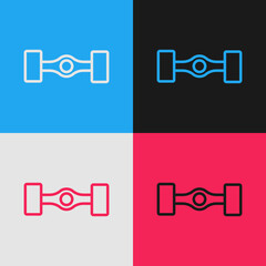 Pop art line Chassis car icon isolated on color background. Vector