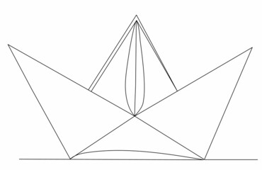 paper ship drawing one continuous line vector