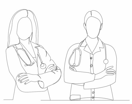 doctors women drawing one continuous line vector