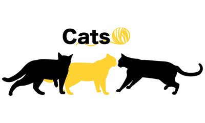 Set of Cats Silhouette on White Background. Icon Vector Illustration. Concept for  Logo, Print, Sticker.