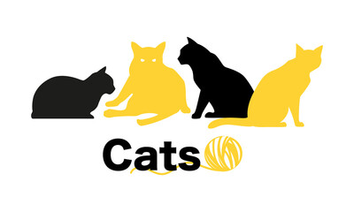 Set of Cats Silhouette on White Background. Icon Vector Illustration. Concept for  Logo, Print, Sticker.