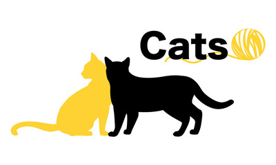 Set of Cats Silhouette on White Background. Icon Vector Illustration. Concept for  Logo, Print, Sticker.