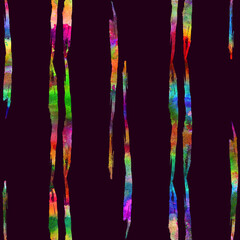 Watercolor Brush Stripes Seamless Pattern Grange Geometric Design in Rainbow Color. Modern Strokes Grung Collage Background for kids fabric and textile
