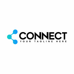 Connect Blue Turquoise and Black Lowercase Logo Design Template Elements. Connected linked dots as a connection. Modern Networking Logo Design Vector.