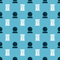 Set Magic ball and Decree, paper, parchment, scroll on seamless pattern. Vector