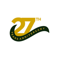 27 years anniversary. Anniversary template design concept with golden number , design for event, invitation card, greeting card, banner, poster, flyer, book cover and print. Vector Eps10