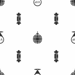 Set Location Vip, Disco ball and Candy on seamless pattern. Vector
