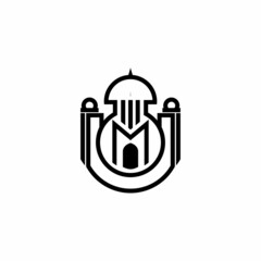Mosque logo design. design with outline and letter M in the middle