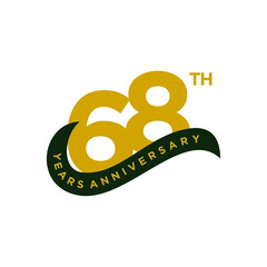 68 years anniversary. Anniversary template design concept with golden number , design for event, invitation card, greeting card, banner, poster, flyer, book cover and print. Vector Eps10
