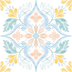 Fototapeta na wymiar Azulejo tile pattern, Portuguese Spanish Italian traditional mosaic, Mediterranean elegance design illustration