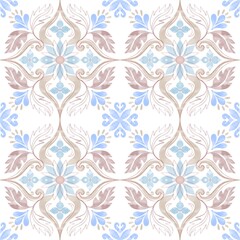 Azulejo tile pattern, Portuguese Spanish Italian traditional mosaic, Mediterranean elegance design illustration