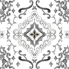 Azulejo tile pattern, Portuguese Spanish Italian traditional mosaic, Mediterranean elegance design illustration