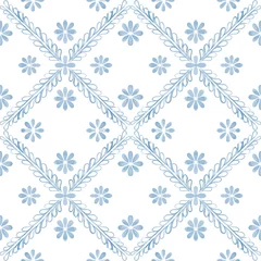 Foto op Canvas Azulejo tile pattern, Portuguese Spanish Italian traditional mosaic, Mediterranean elegance design illustration © HoyaBouquet